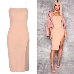 NEW Nude S Bodycon Dress Strappy Slit Sexy Club